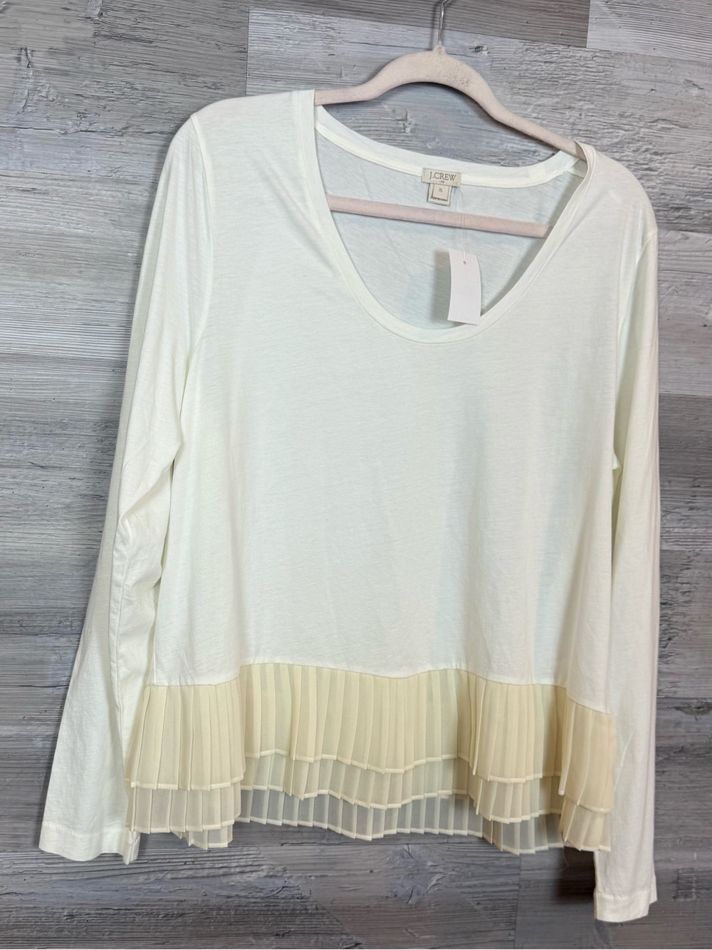 J.Crew Pleated Peplum Long Sleeve Tee Ivory Off-White Size XL NWT F9245
